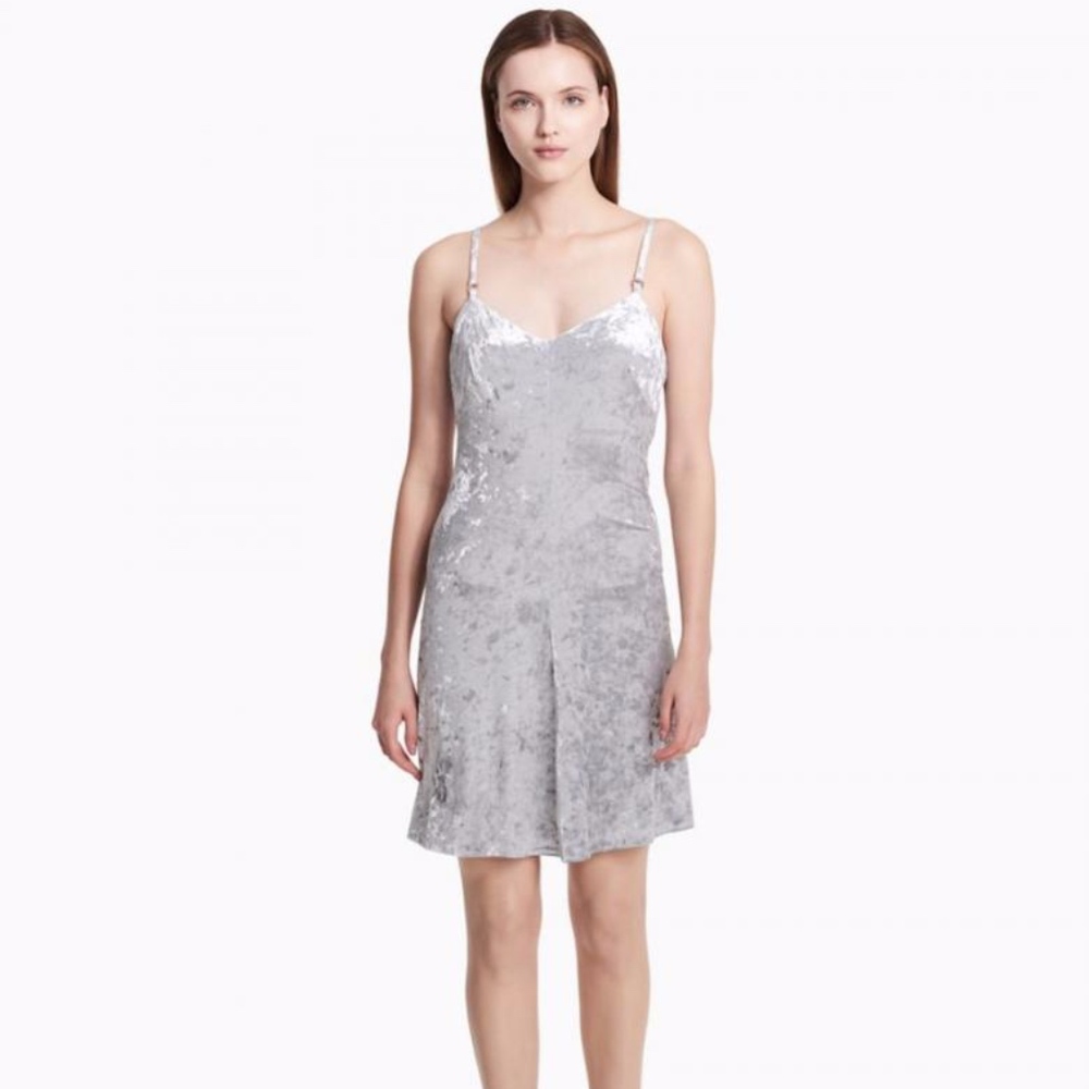 Calvin Klein crushed velvet silver cocktail dress